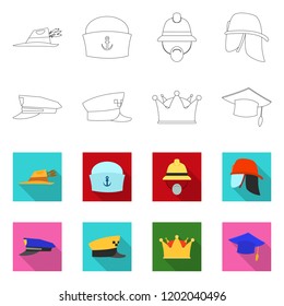 Vector design of headgear and cap sign. Set of headgear and accessory stock symbol for web.