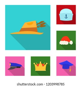 Vector design of headgear and cap sign. Collection of headgear and accessory stock vector illustration.