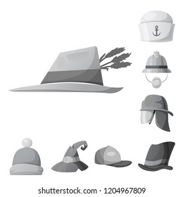 Vector design of headgear and cap sign. Collection of headgear and accessory stock vector illustration.