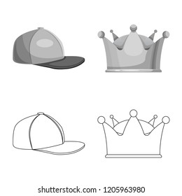 Vector design of headgear and cap sign. Collection of headgear and accessory stock vector illustration.