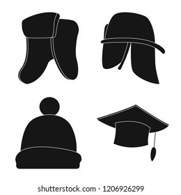 Vector design of headgear and cap sign. Set of headgear and headwear stock vector illustration.