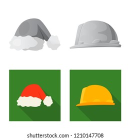 Vector design of headgear and cap sign. Set of headgear and headwear stock vector illustration.