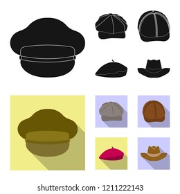 Vector design of headgear and cap sign. Set of headgear and accessory vector icon for stock.