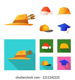 Vector design of headgear and cap sign. Collection of headgear and accessory vector icon for stock.