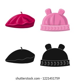 Vector design of headgear and cap sign. Set of headgear and accessory stock symbol for web.