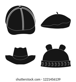 Vector design of headgear and cap sign. Collection of headgear and accessory stock symbol for web.