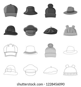 Vector design of headgear and cap sign. Collection of headgear and accessory stock symbol for web.