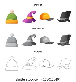 Vector design of headgear and cap sign. Collection of headgear and accessory stock symbol for web.