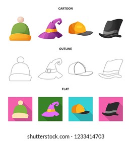 Vector design of headgear and cap sign. Collection of headgear and accessory stock vector illustration.