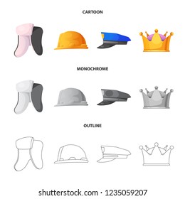 Vector design of headgear and cap sign. Collection of headgear and accessory vector icon for stock.