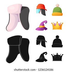 Vector design of headgear and cap sign. Collection of headgear and headwear vector icon for stock.