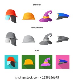 Vector design of headgear and cap sign. Set of headgear and accessory vector icon for stock.