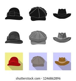 Vector design of headgear and cap sign. Set of headgear and accessory stock symbol for web.