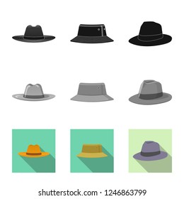 Vector design of headgear and cap sign. Collection of headgear and accessory stock vector illustration.