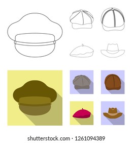 Vector design of headgear and cap sign. Set of headgear and accessory vector icon for stock.