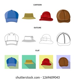Vector design of headgear and cap sign. Set of headgear and accessory stock vector illustration.