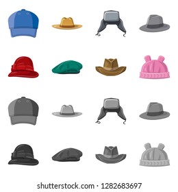 Vector design of headgear and cap sign. Set of headgear and accessory stock symbol for web.