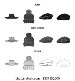 Vector design of headgear and cap sign. Set of headgear and accessory stock symbol for web.