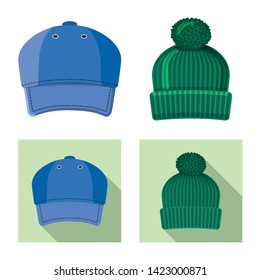 Vector design of headgear and cap sign. Collection of headgear and accessory stock symbol for web.