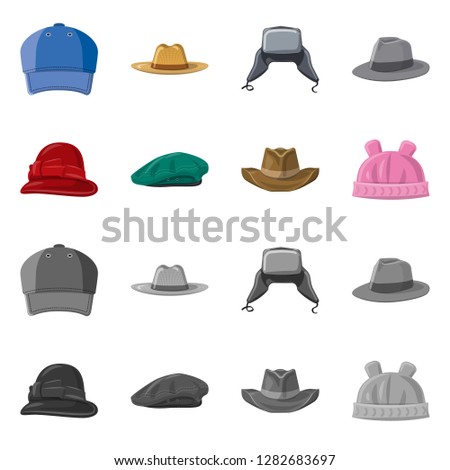 Vector design of headgear and cap sign. Set of headgear and accessory stock symbol for web.