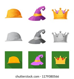 Vector design of headgear and cap symbol. Set of headgear and accessory stock symbol for web.