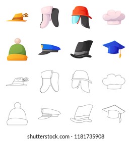 Vector design of headgear and cap symbol. Set of headgear and accessory vector icon for stock.