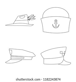 Vector design of headgear and cap symbol. Collection of headgear and accessory vector icon for stock.