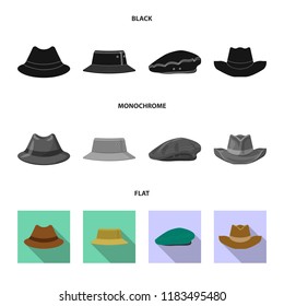 Vector design of headgear and cap symbol. Set of headgear and accessory stock symbol for web.