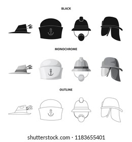 Vector design of headgear and cap symbol. Collection of headgear and accessory stock symbol for web.