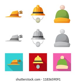 Vector design of headgear and cap symbol. Set of headgear and accessory stock symbol for web.