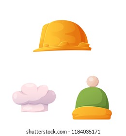 Vector design of headgear and cap symbol. Set of headgear and accessory vector icon for stock.