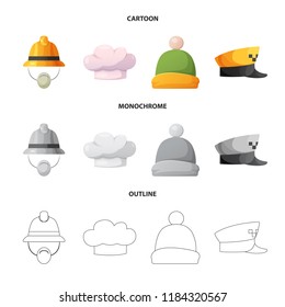 Vector design of headgear and cap symbol. Set of headgear and accessory stock vector illustration.