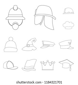 Vector design of headgear and cap symbol. Set of headgear and accessory stock symbol for web.