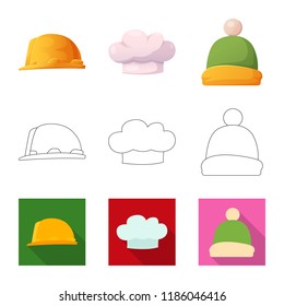 Vector design of headgear and cap symbol. Set of headgear and accessory vector icon for stock.