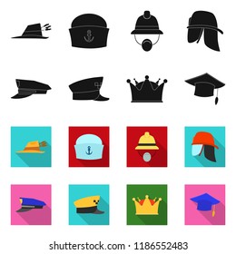 Vector design of headgear and cap symbol. Set of headgear and accessory vector icon for stock.