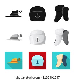 Vector design of headgear and cap symbol. Set of headgear and accessory stock vector illustration.