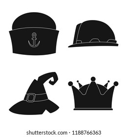 Vector design of headgear and cap symbol. Set of headgear and accessory stock symbol for web.