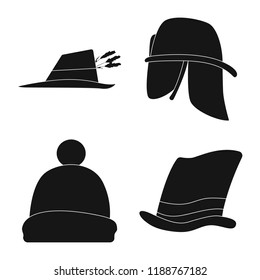 Vector design of headgear and cap symbol. Collection of headgear and accessory stock symbol for web.