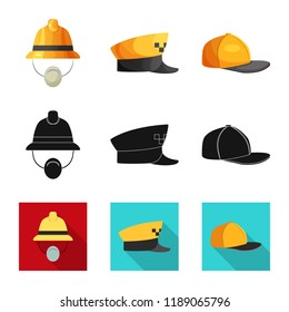 Vector design of headgear and cap symbol. Set of headgear and accessory stock vector illustration.