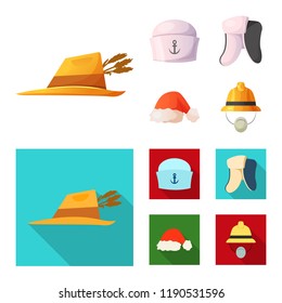Vector design of headgear and cap symbol. Set of headgear and accessory stock symbol for web.