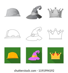 Vector design of headgear and cap symbol. Set of headgear and accessory vector icon for stock.
