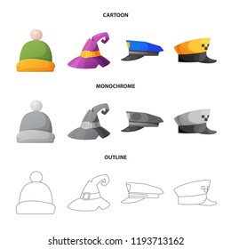Vector design of headgear and cap symbol. Collection of headgear and accessory stock symbol for web.