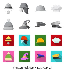 Vector design of headgear and cap symbol. Set of headgear and accessory vector icon for stock.