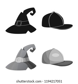 Vector design of headgear and cap symbol. Set of headgear and accessory stock symbol for web.