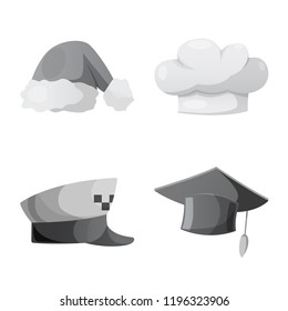 Vector design of headgear and cap symbol. Set of headgear and accessory vector icon for stock.