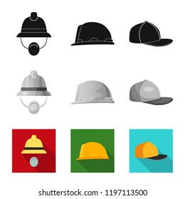 Vector design of headgear and cap symbol. Collection of headgear and accessory stock vector illustration.