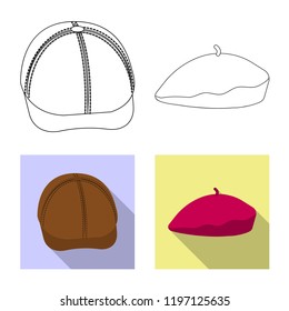 Vector design of headgear and cap symbol. Collection of headgear and accessory vector icon for stock.