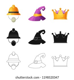 Vector design of headgear and cap symbol. Collection of headgear and accessory stock symbol for web.