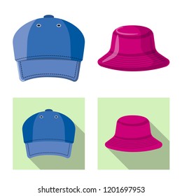 Vector design of headgear and cap symbol. Collection of headgear and accessory stock vector illustration.