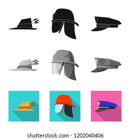 Vector design of headgear and cap symbol. Set of headgear and accessory stock vector illustration.